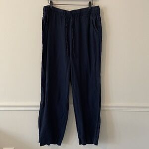 Charter Club 100% Linen Wide Leg Drawstring Pants Navy Sz L Resort Boho Coastal